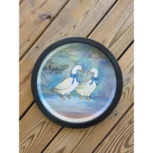 Vintage Snow Geese Round Metal Serving Tray - Country Goose Decor